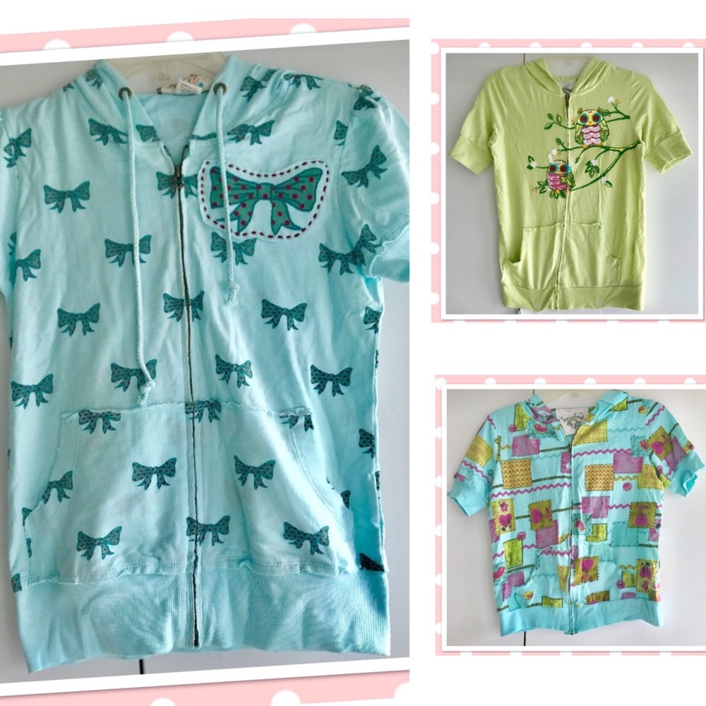 Nordstrom Girl’s Colorful 3 Hoodies Prints of Bows, Patchwork, Owls
